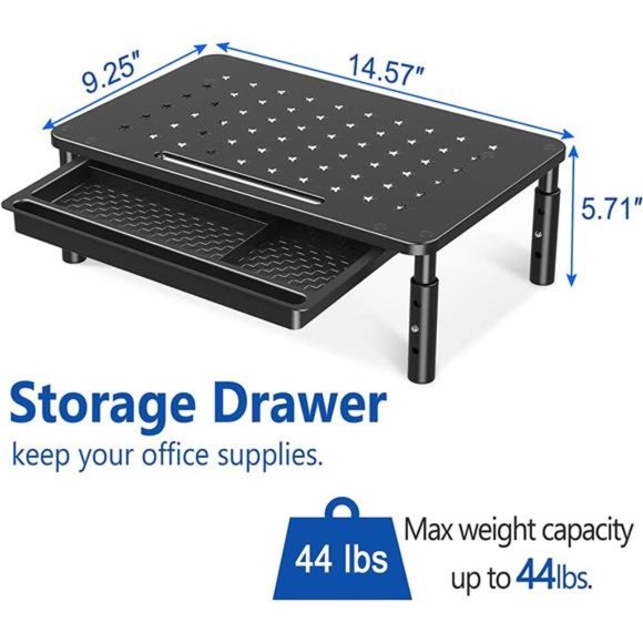 2 Pack Monitor Stand Riser with Drawer - 3 Height Adjustable Monitor Stand - Picture 4 of 6